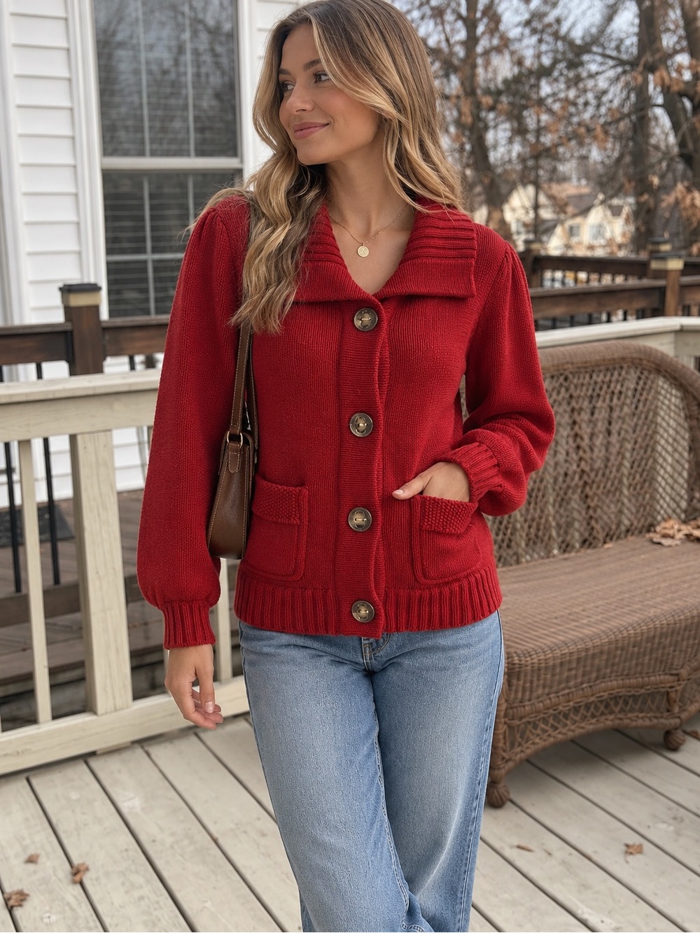 Vintage 525 America Red Chunky Knit Button Down Cardigan